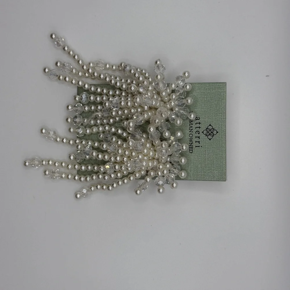 White and Silver Beaded Earrings - Picture 5 of 7